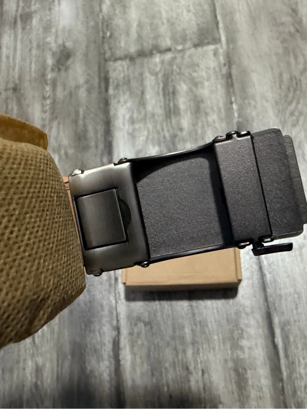 Men's Black Ratchet Belt with Brushed Silver Buckle